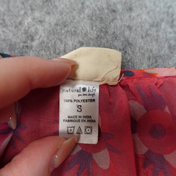 Natural Life Top Womens Small Peasant Sheer Boho Balloon Sleeve Tassel Popover - Picture 3 of 8